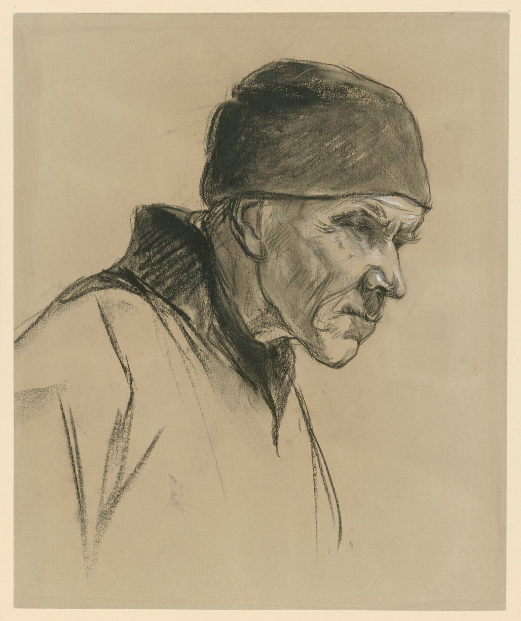 Alter Mann mit Mütze (Brustbild, Profil nach rechts), Studie zu: Schreitender Bauer (1894) von Max Liebermann