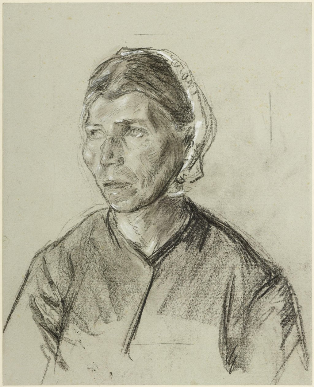 Brustbild einer älteren Frau mit Haube von Max Liebermann