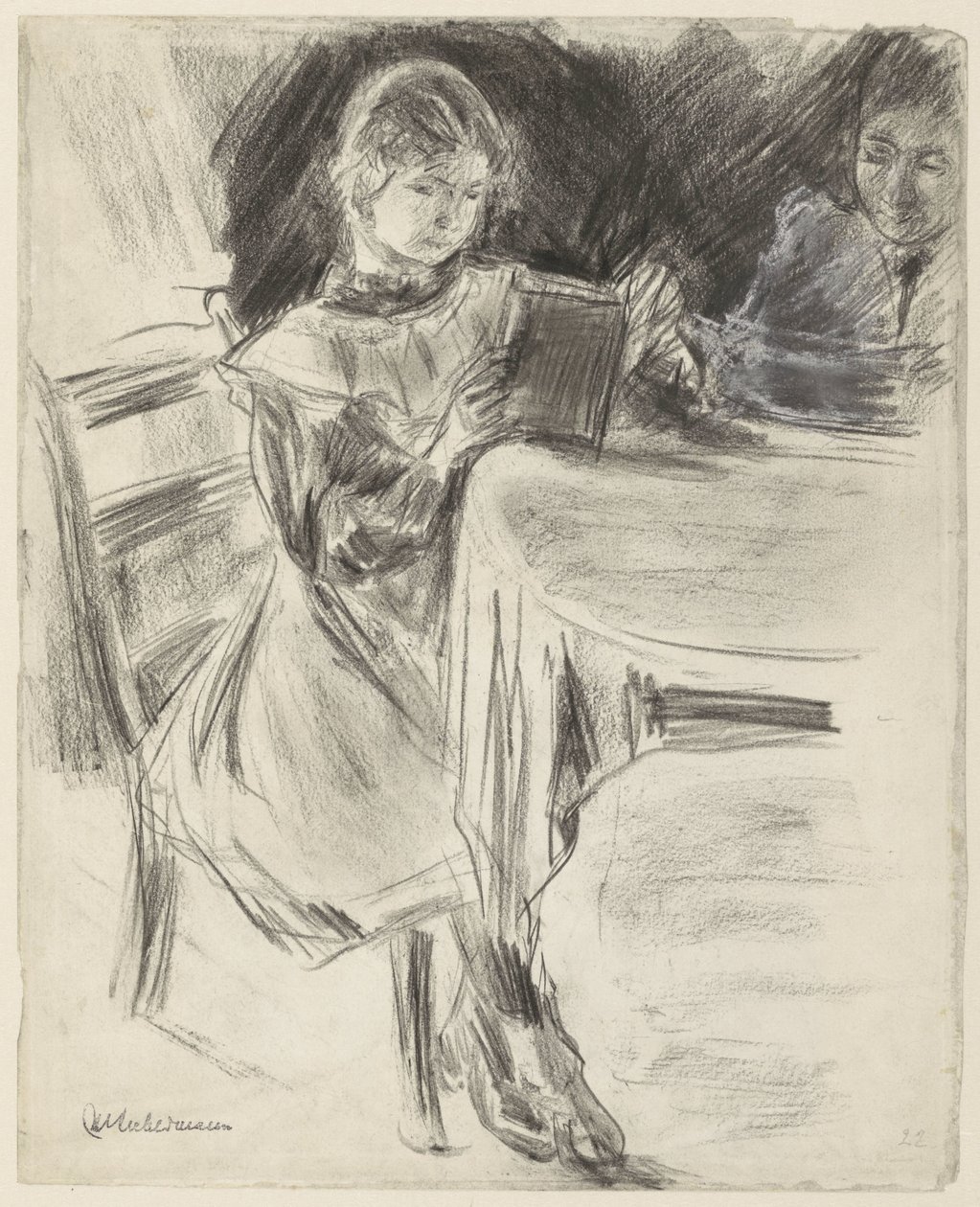 Tochter und Frau von Max Liebermann, lesend an einem runden Tisch von Max Liebermann