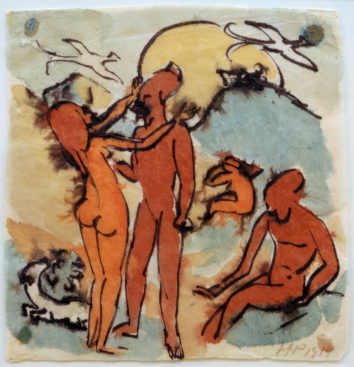 Badeszene mit Steuermannsvögeln von Max Pechstein