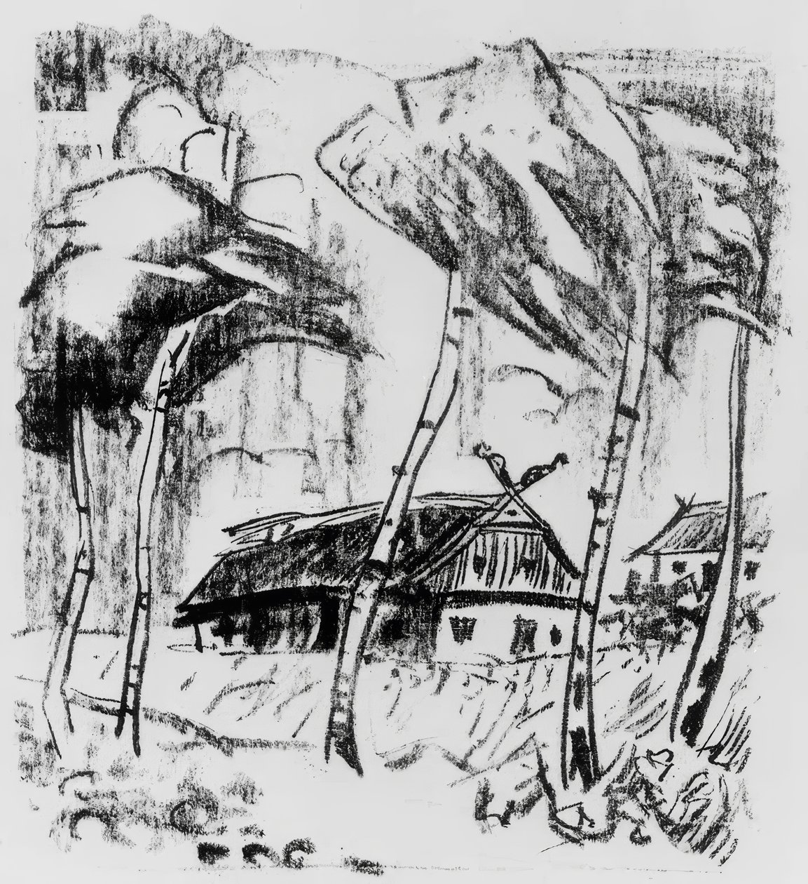 Gehöft hinter Birken von Max Pechstein