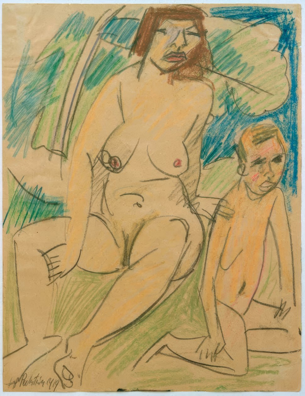 Nackte Frau mit Kind von Max Pechstein