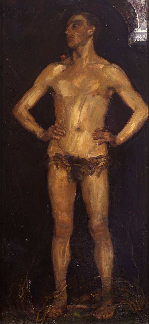 Mann. Rechte Tafel des Diptychons „Menschenpaar (Homo Sapiens)“ (Verso: weiblicher Rückenakt) von Max Slevogt