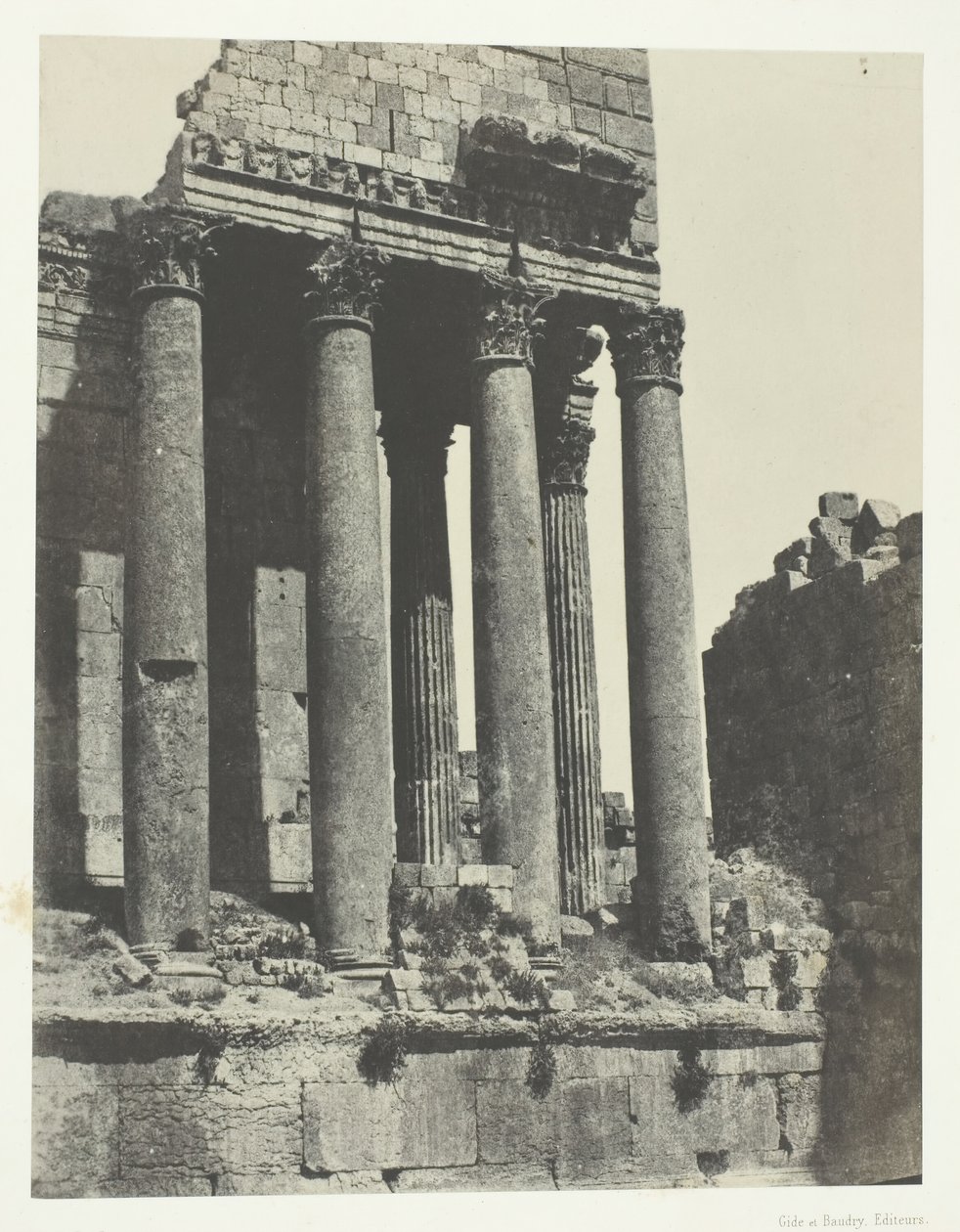 Baalbeck Heliopolis, Tempel des Jupiter, Ansicht vom Südostwinkel, Syrien, 1849-51, gedruckt 1852 von Maxime Du Camp