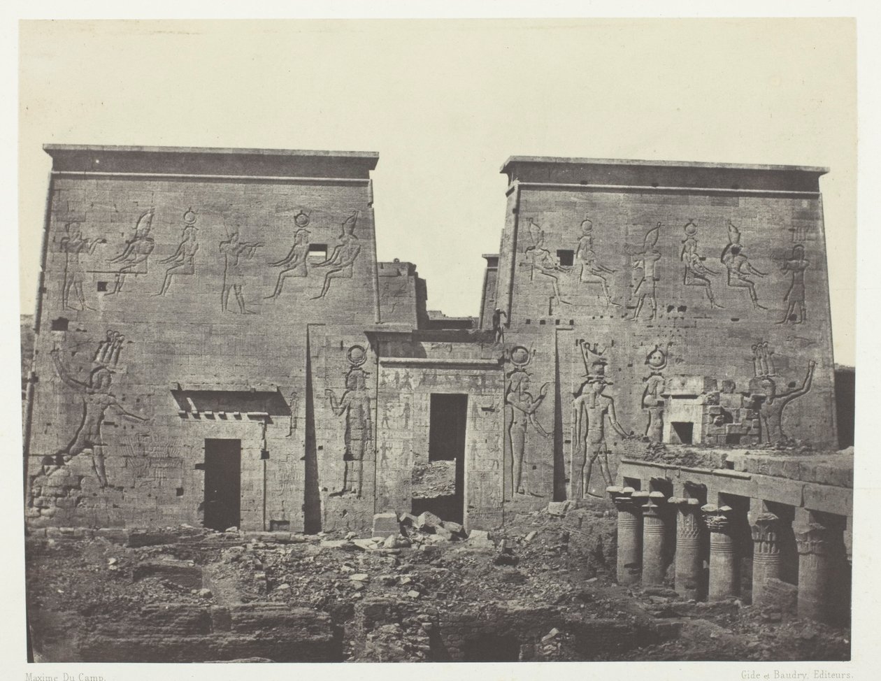 Drômos und Philônes, Großer Tempel von Isis bei Pilônes; Nubien, Tafel 72 aus dem Album "Ägypten, Nubien, Palästina und Syrien" (1852) von Maxime Du Camp