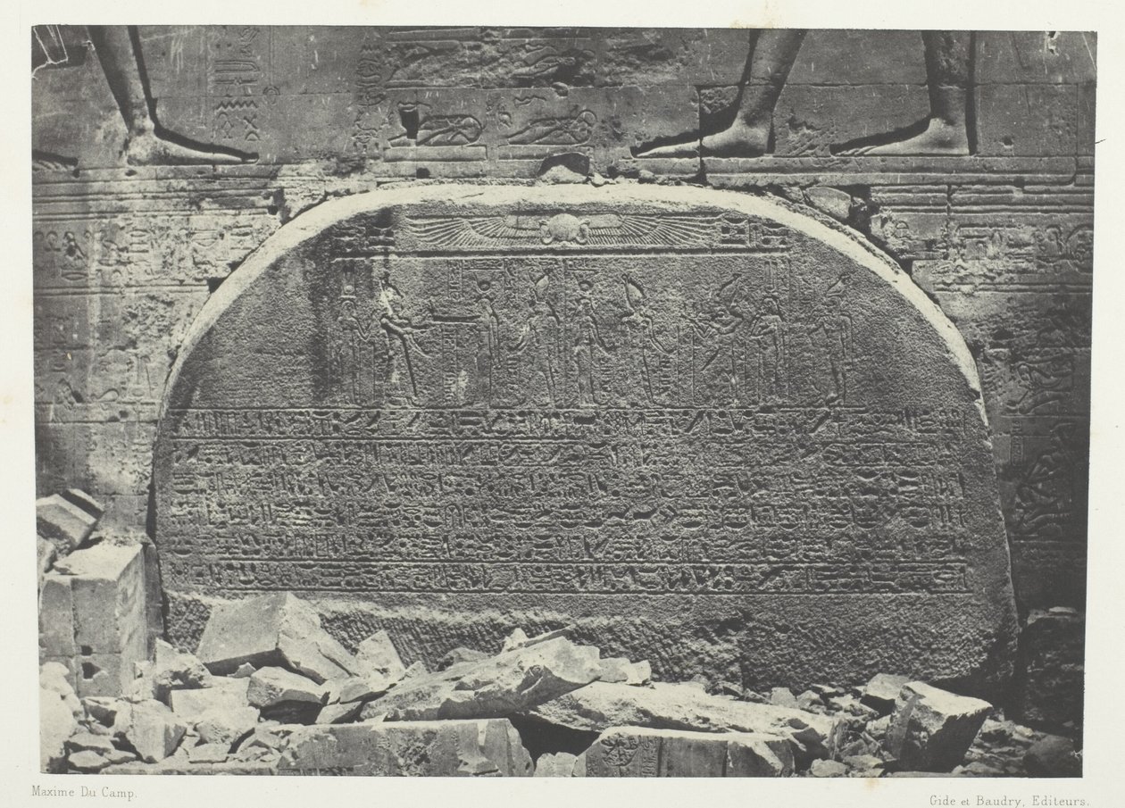 Großer Tempel der Isis in Philä, Proscynéma (Anbetungsakt); Nubien, Platte 75 aus dem Album "Ägypten, Nubien, Palästina und Syrien" (1852) von Maxime Du Camp