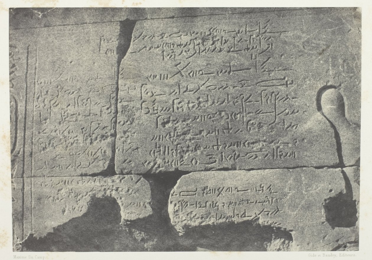 Inschrift Demotisch, Großer Tempel der Isis in Philä; Nubien, Tafel 77 aus dem Album "Ägypten, Nubien, Palästina und Syrien" (1852) von Maxime Du Camp