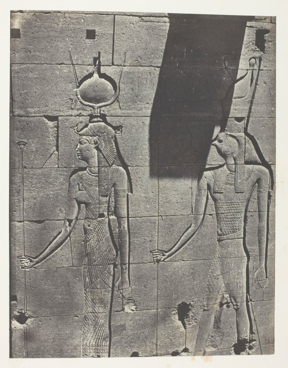 Kalabscheh, Skulpturen der hinteren Fassade des Tempels; Nubien, Tafel 92 aus dem Album "Ägypten, Nubien, Palästina und Syrien" (1852) von Maxime Du Camp