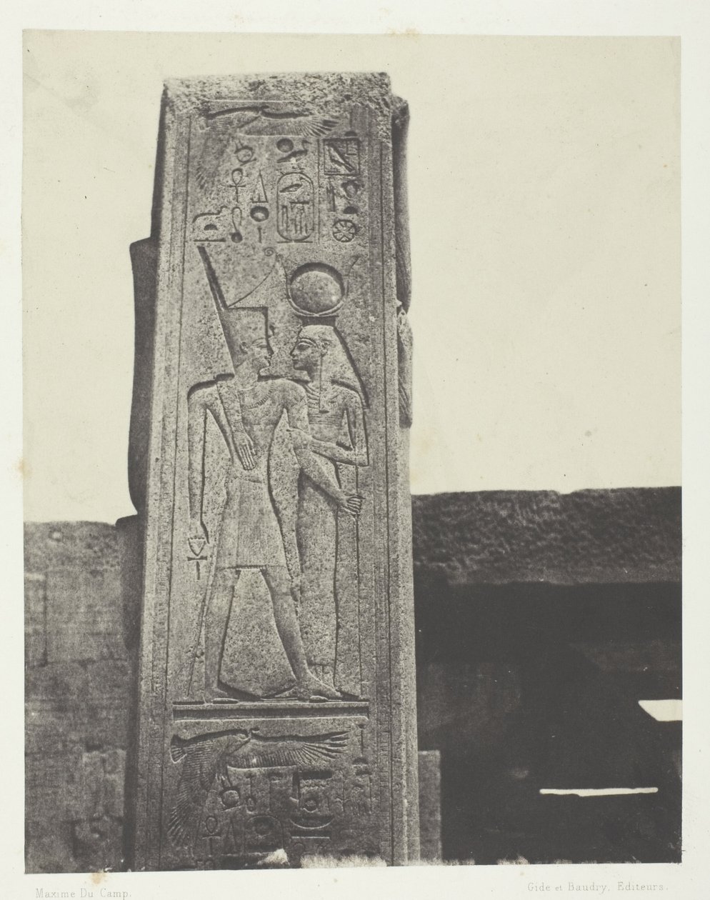 Palast von Karnak, Säule vor dem Granitheiligtum; Theben von Maxime Du Camp