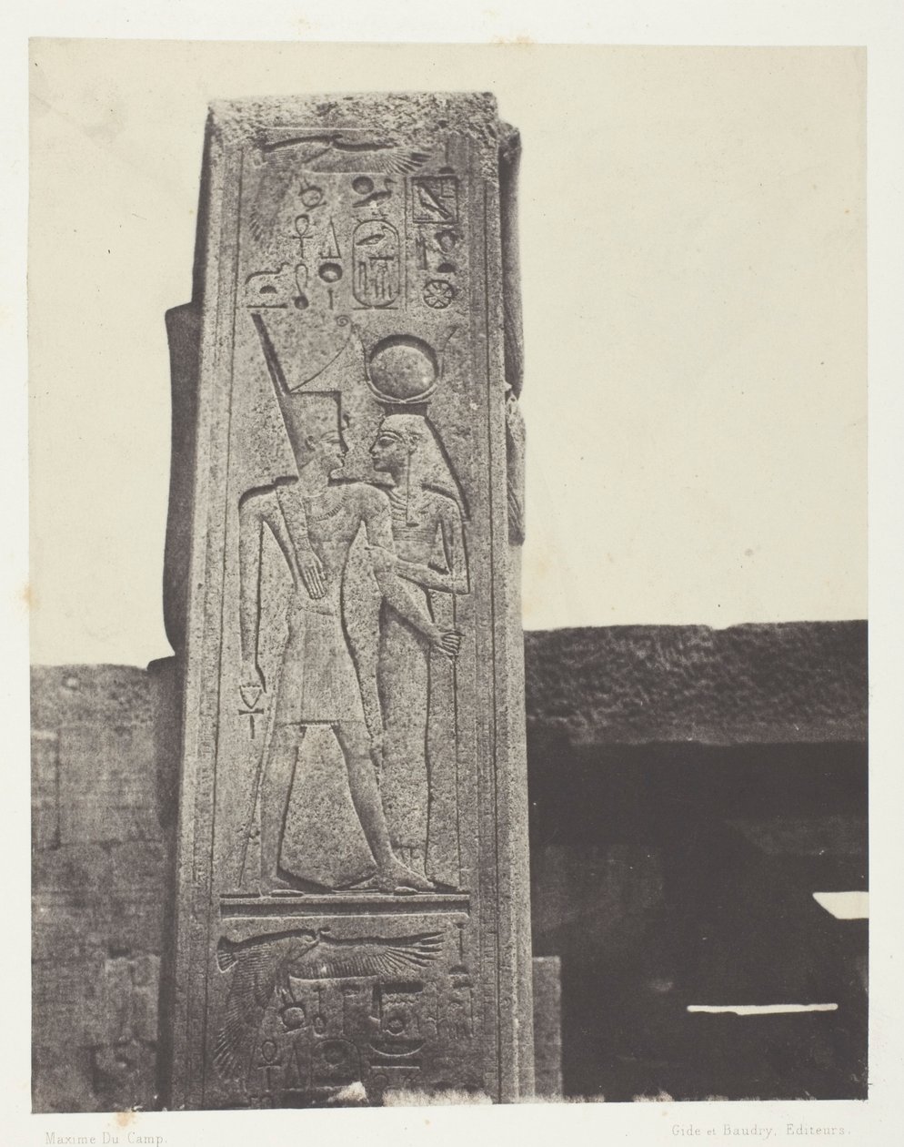 Palast von Karnak, Säule vor dem Granitheiligtum; Theben von Maxime Du Camp