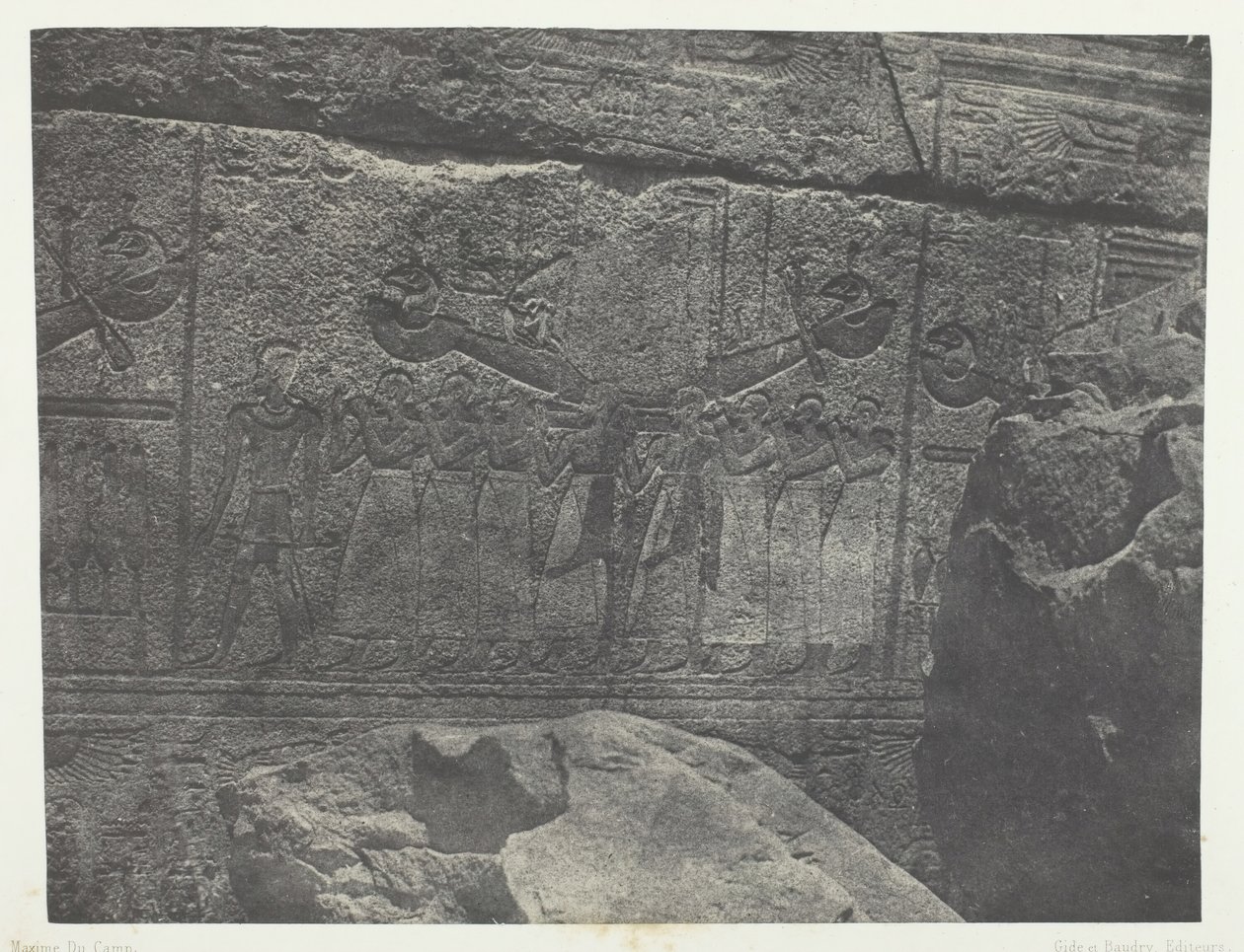 Palast von Karnak, Außenskulpturen des Granitheiligtums, Theben, 1849-51, gedruckt 1852 von Maxime Du Camp