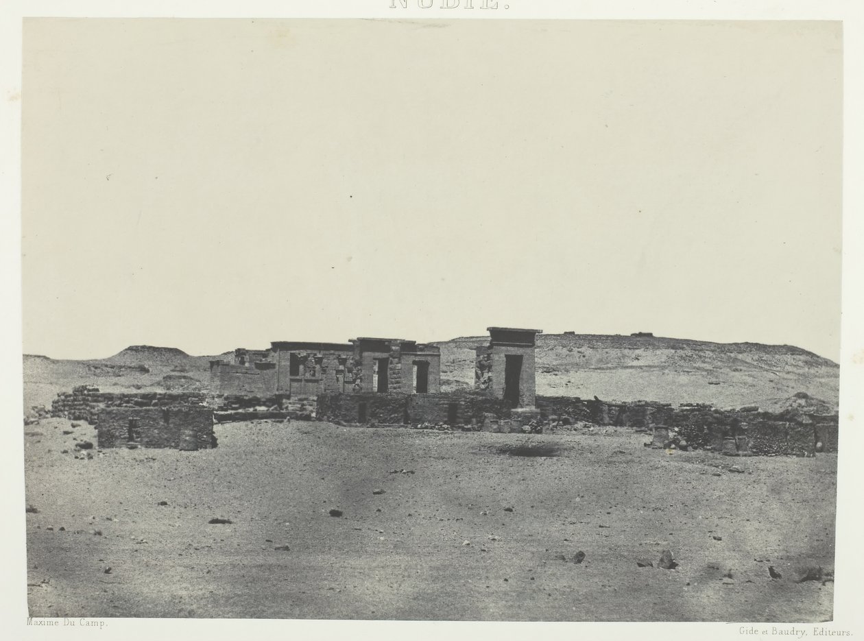 Tempel und Dorf von Debod, Parembole aus dem Itinerar von Antonin, Nubien, 1849-51, gedruckt 1852 von Maxime Du Camp