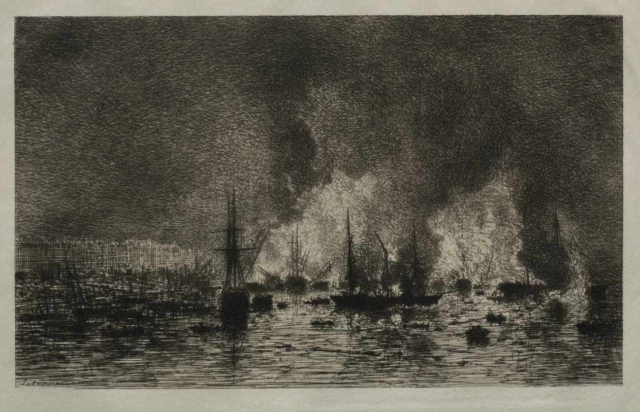 Feuer im Hafen von Bordeaux von Maxime Lalanne