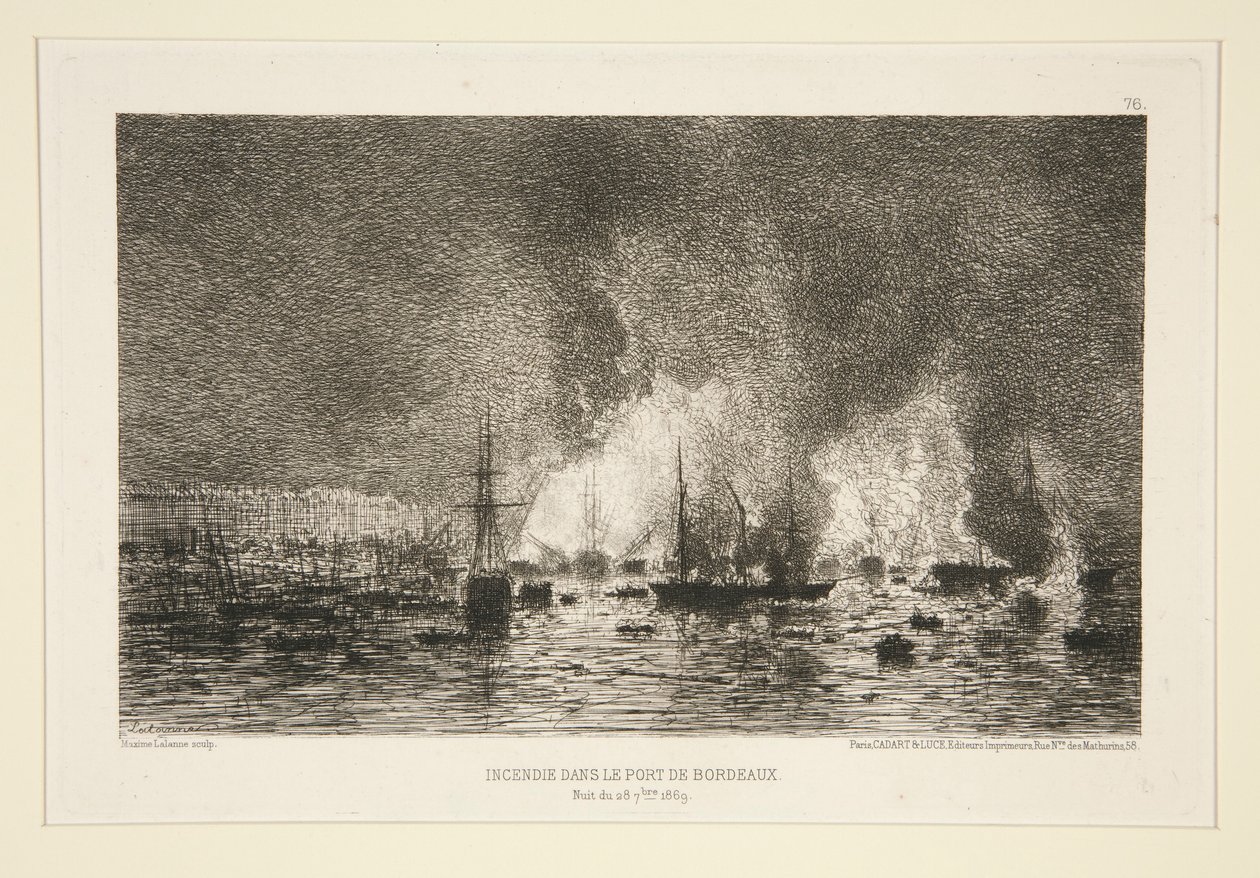 Feuer im Hafen von Bordeaux von Maxime Lalanne