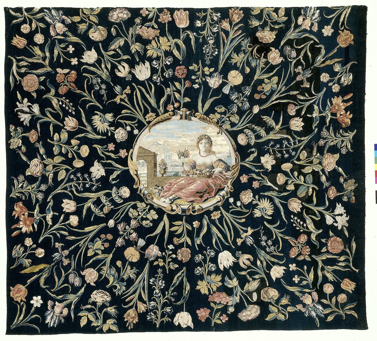 Tischdecke mit der Personifikation von Flora und einem Blumenmuster von Maximiliaan van der Gucht (possibly)