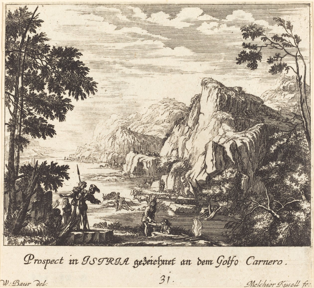 Istrien, Golf von Carnero von Melchior Küsel after Johann Wilhelm Baur
