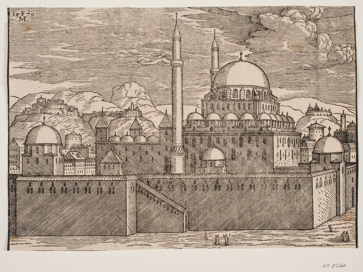 Idealisiertes Bild der Bayazidiye-Moschee, von Südosten gesehen von Melchior Lorck