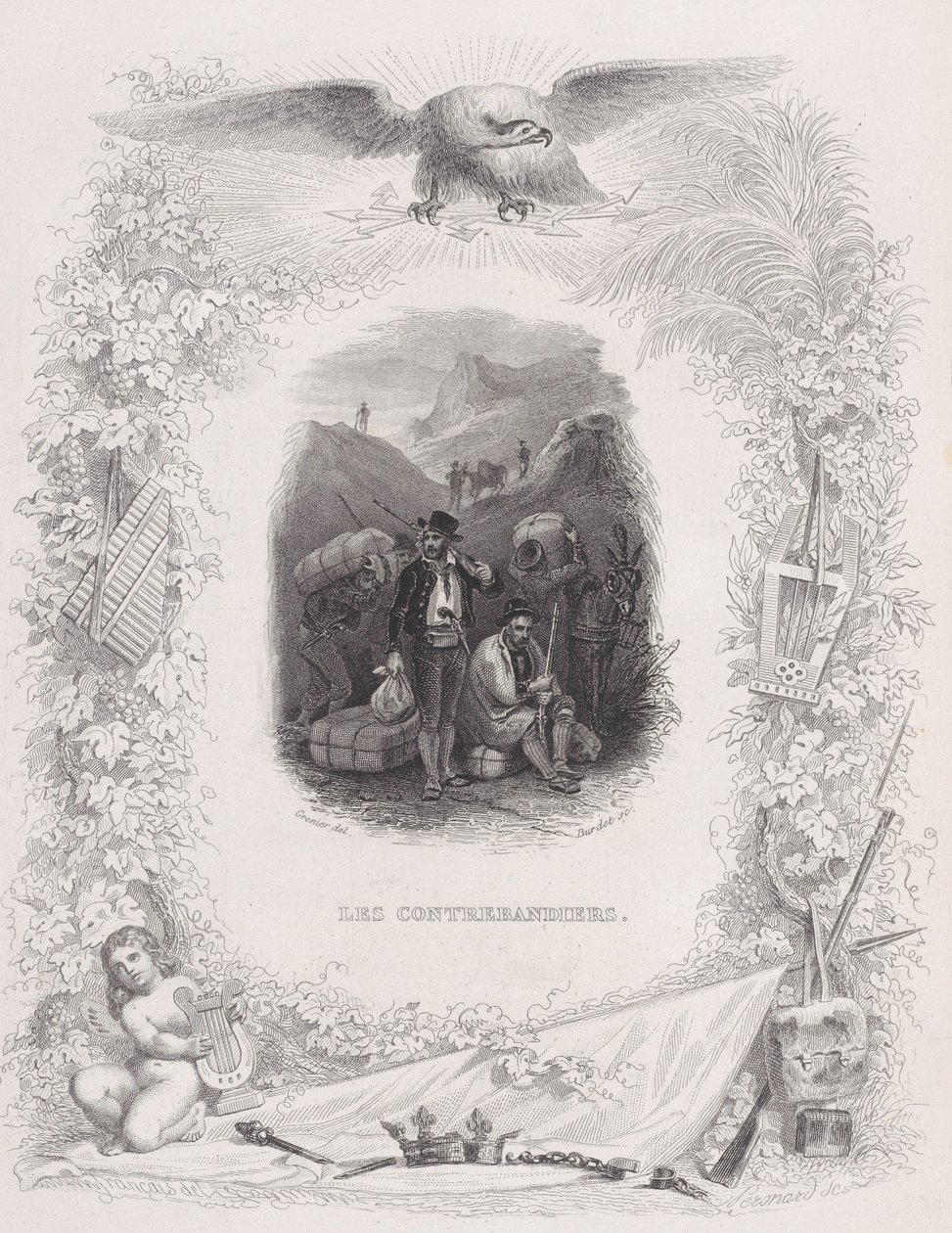 Die Schmuggler, aus Die Lieder von Béranger, 1829 von Melchior Peronard