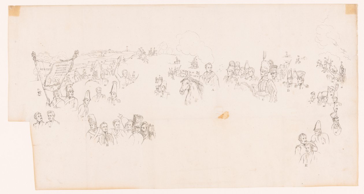 Zeichnung des Gemäldes, das die Schlacht bei Waterloo darstellt von Met and Meylink