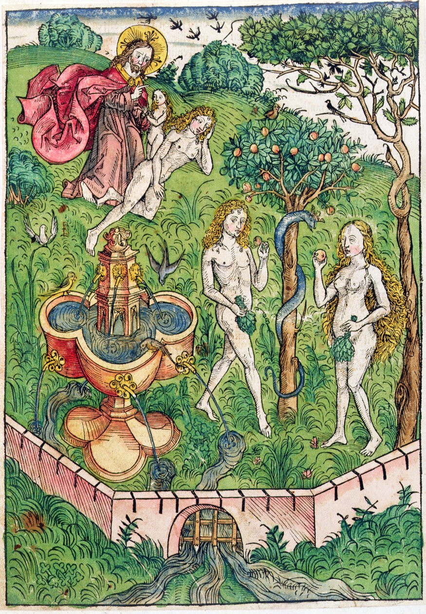 Die Schöpfung und die Versuchung von Adam und Eva, aus 