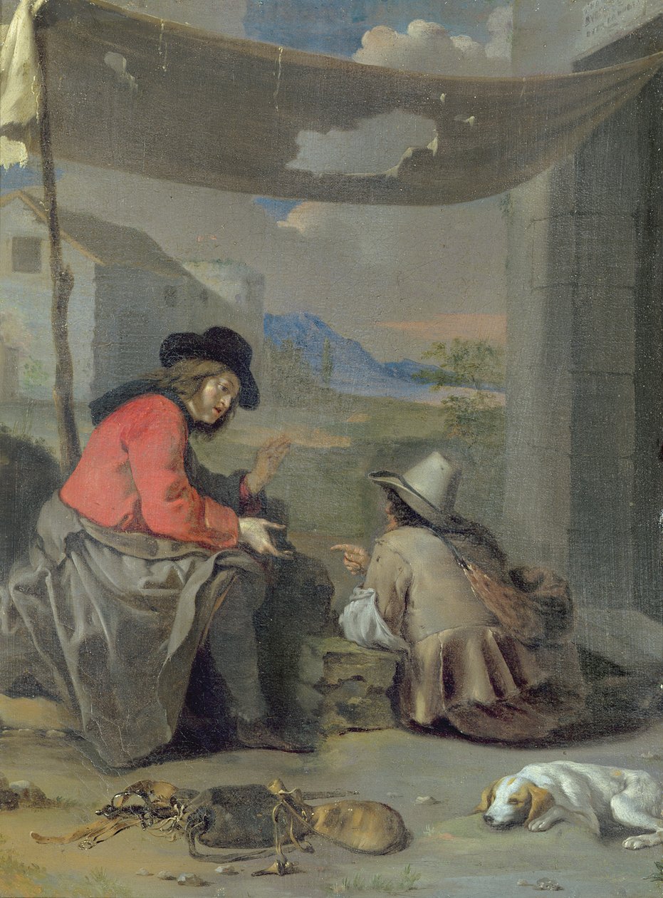 Zwei sitzende Figuren mit einem Hund von Michael (attr. to) Sweerts