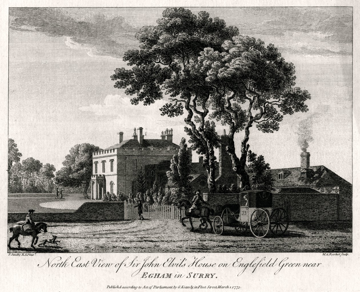 Nordostansicht von Sir John Elvils Haus auf Englefield Green bei Egham in Surry, 1775 von Michael Angelo Rooker