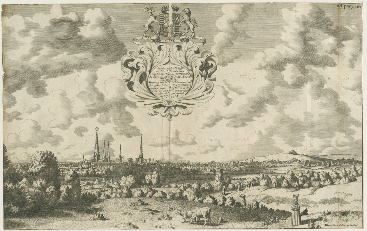 Lichfield - West-Nordwest-Prospekt (Kupferstich) von Michael Burghers