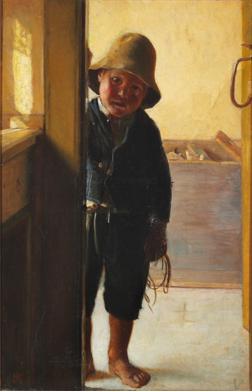 Ein Fischersohn schaut durch eine Tür von Michael Peter Ancher