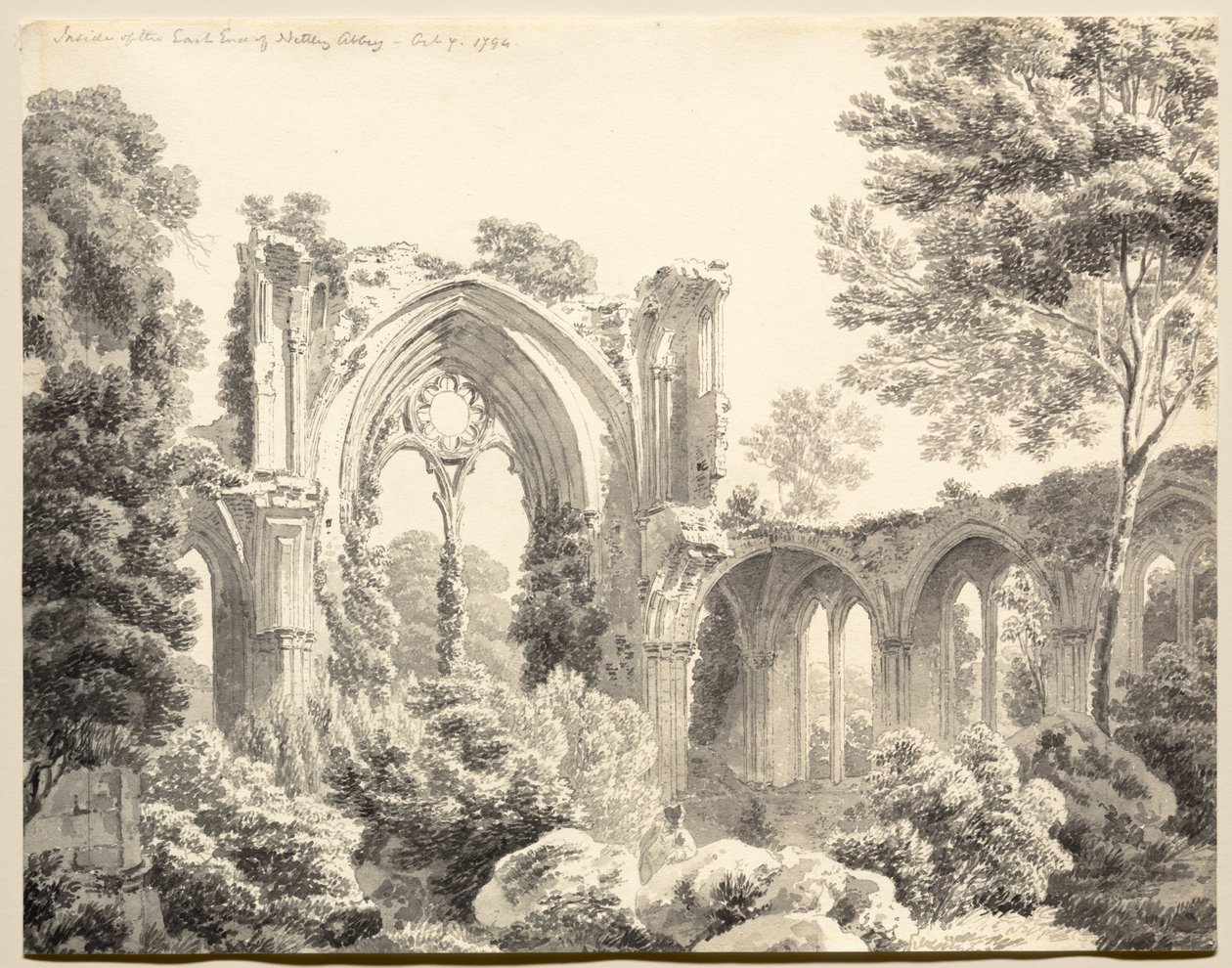 Inneres des Ostendes der Nettley Abtei, 1794 von Michel Angelo Rooker