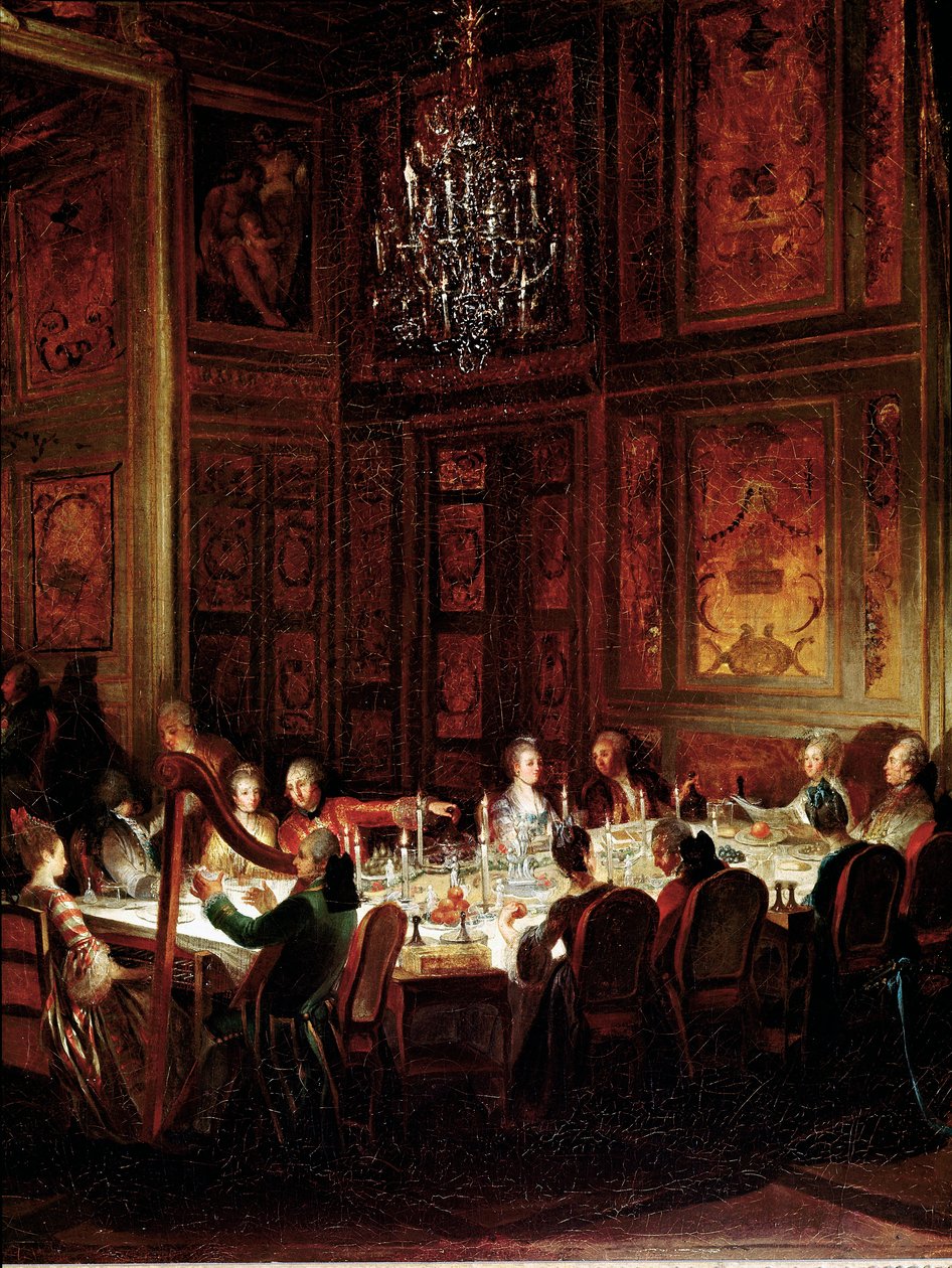 Abendessen von Prinz Louis François de Conti, Palast des Tempels (Detail) von Michel Barthelemy Ollivier or Olivier