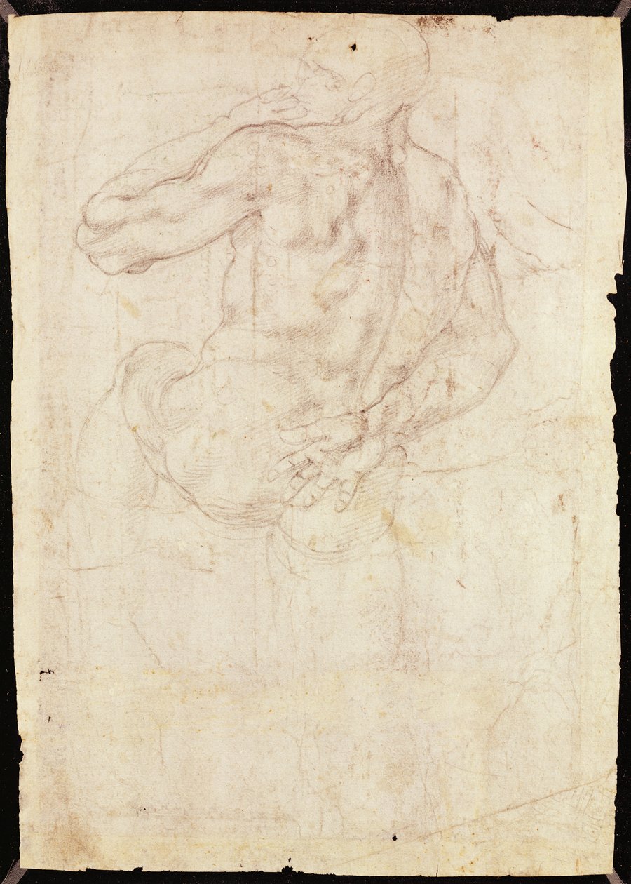 Zeichnung einer stehenden männlichen Figur von Michelangelo Buonarroti