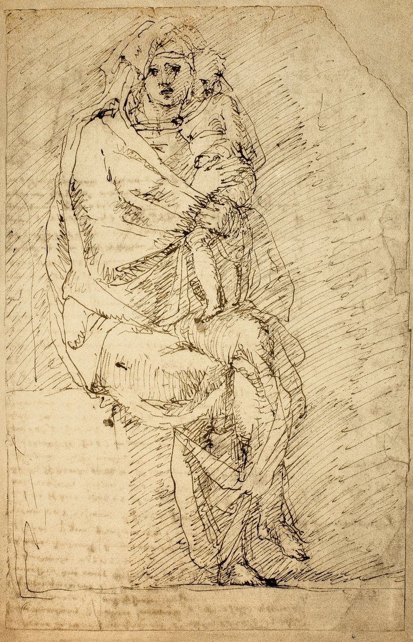 Studie für eine Madonna mit Kind; Zeichnung von Michelangelo. Casa Buonarroti, Florenz von Michelangelo Buonarroti