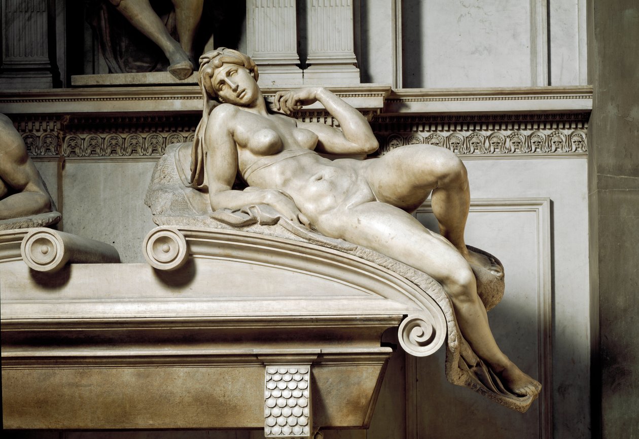 Allegorie der Aurora. Grab von Laurent II. de Medici. Marmorskulptur 1531 von Michelangelo Buonarroti