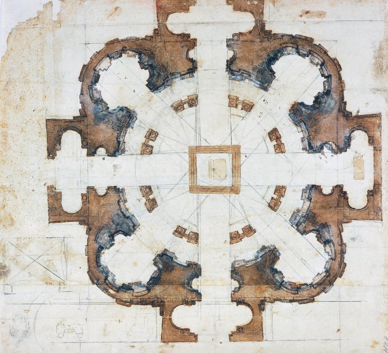 Plan der Basilika San Giovanni dei Fiorentini in Rom, um 1559, Zeichnung von Michelangelo Buonarroti, Italien von Michelangelo Buonarroti