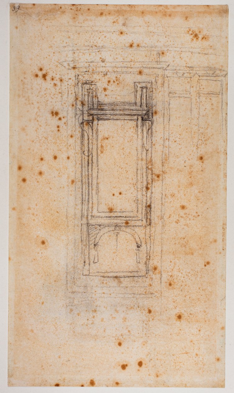Entwurf für ein Fenster und Studien für das Vestibül der Laurenziana, XVI. Jahrhundert von Michelangelo Buonarroti