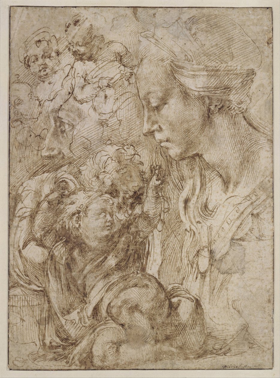 Studien für eine Heilige Familie mit Johannes dem Täufer als Kind, 1505 von Michelangelo Buonarroti