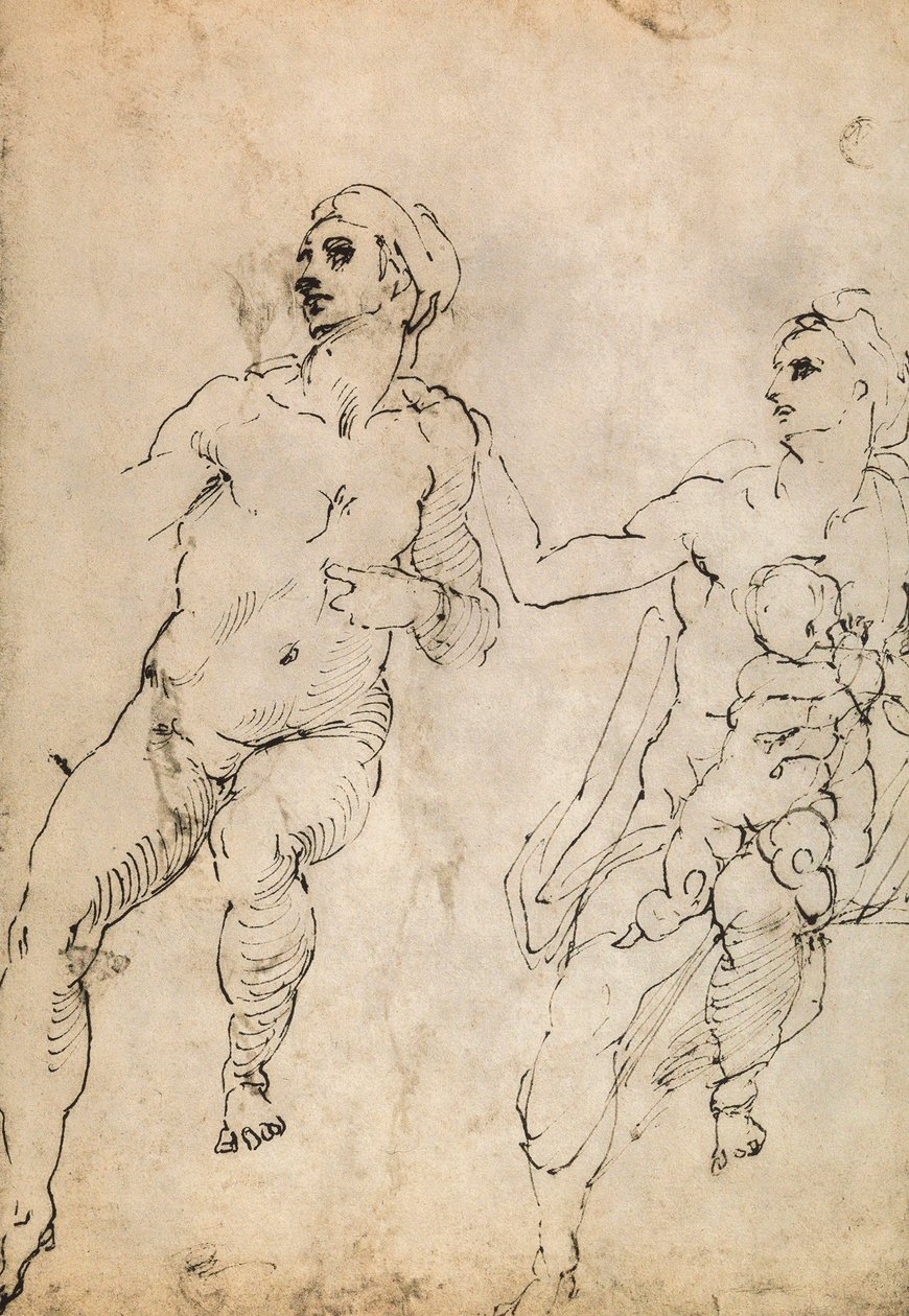 Studie einiger Aktfiguren; Zeichnung von Michelangelo. Der Louvre, Paris von Michelangelo Buonarroti
