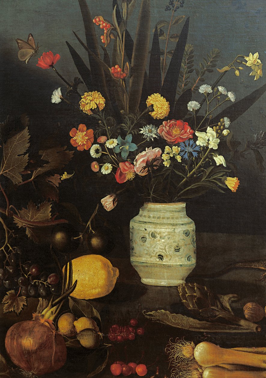 Stillleben mit Blumen und Pflanzen (Detail) von Michelangelo Merisi da Caravaggio