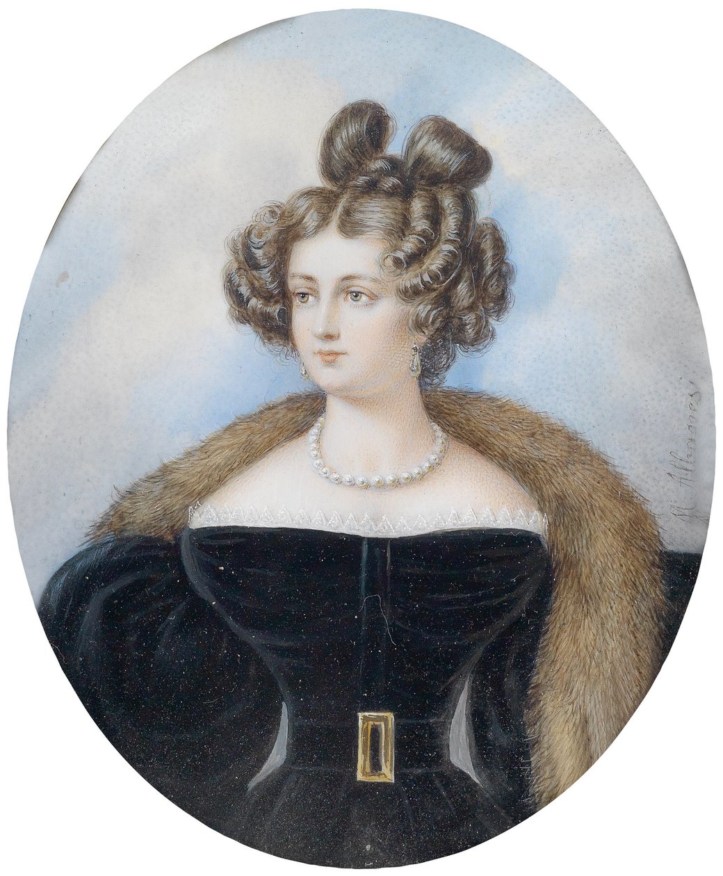 Bildnis einer Dame in schwarzem Kleid und Pelzstola von Michele Albanesi