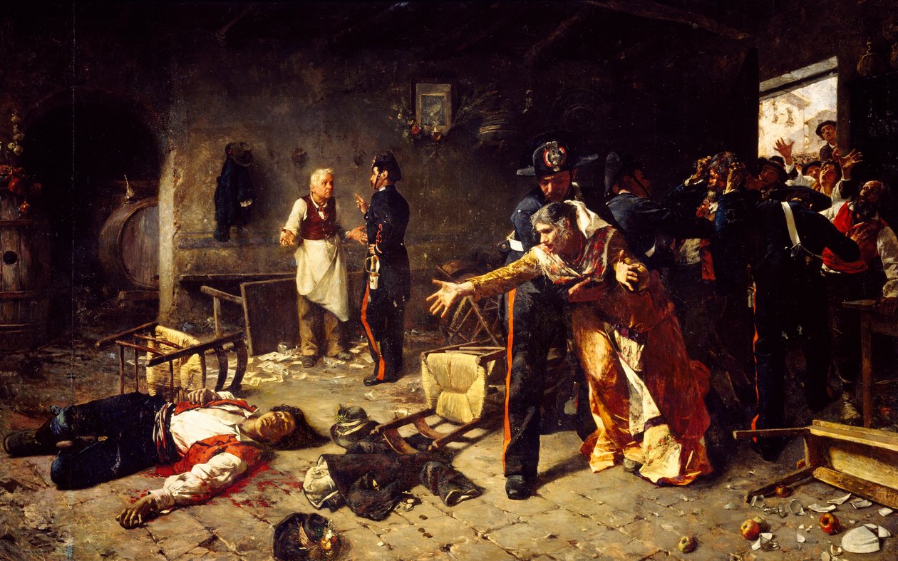 Ein Spiel von Trümpfen oder Schlägerei in Trastevere von Michele Cammarano