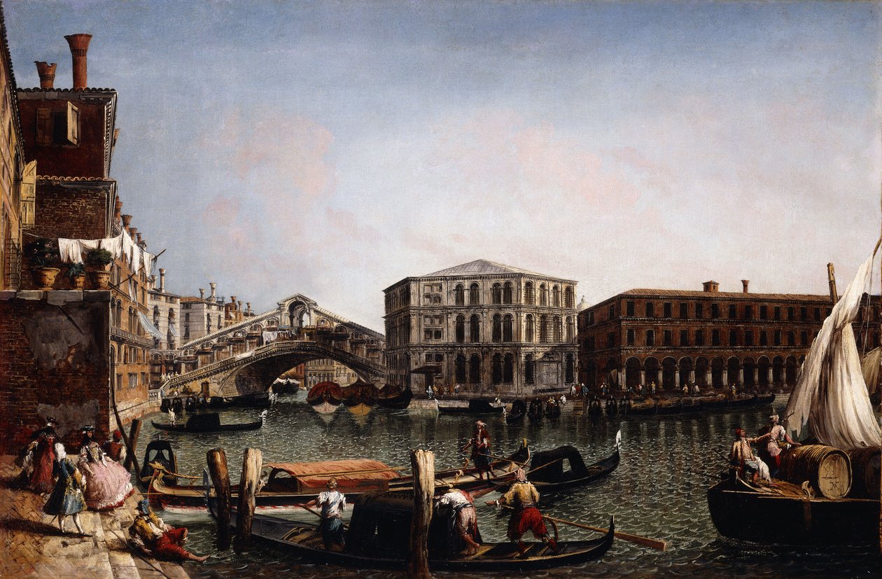 Die Rialtobrücke, Venedig mit dem Fondaco dei Tedeschi im Vordergrund von Michele Marieschi