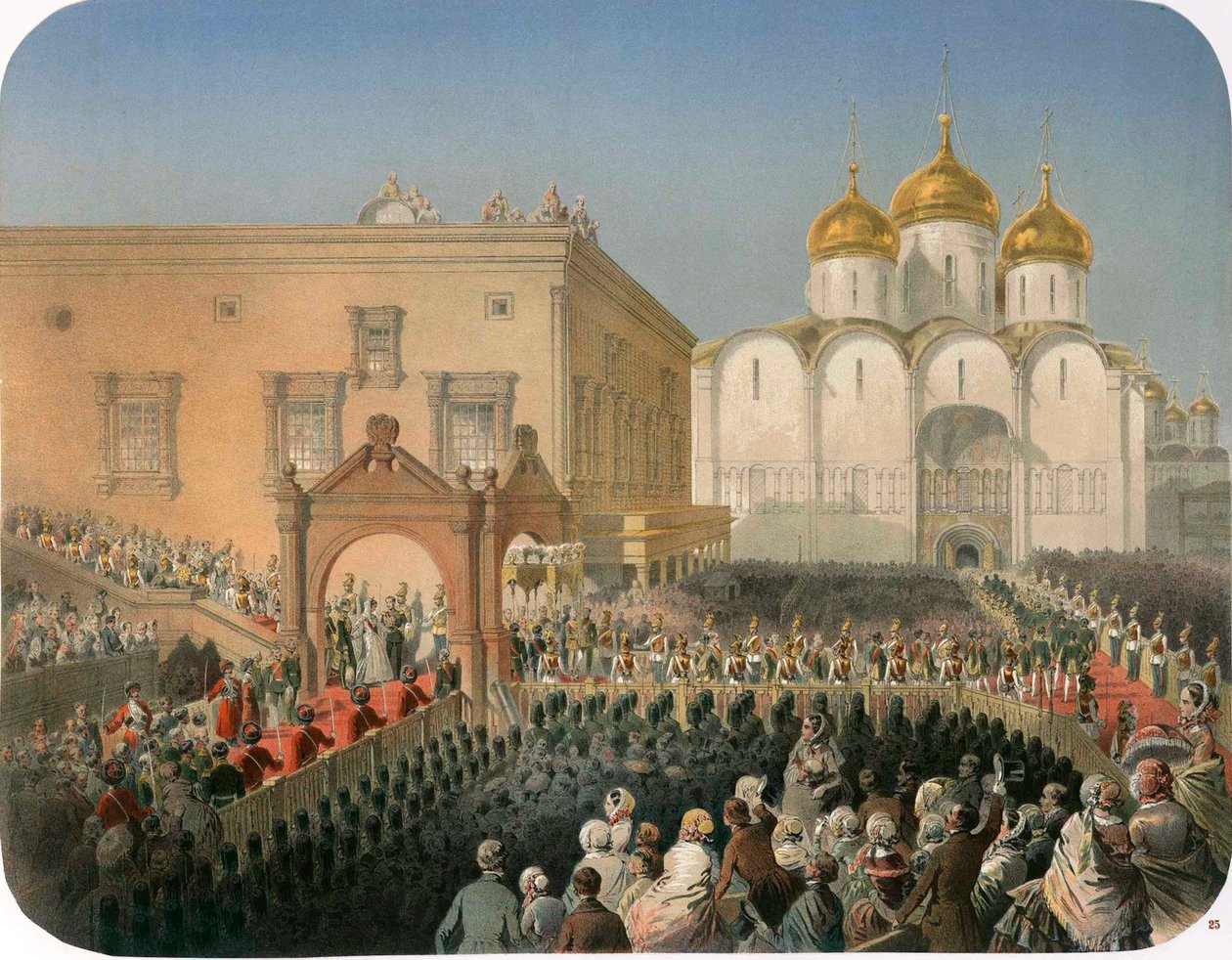 Prozession der Zarin Alexandra Fjodorowna zur Mariä-Entschlafens-Kathedrale, Moskau, 1856 von Mihaly von Zichy