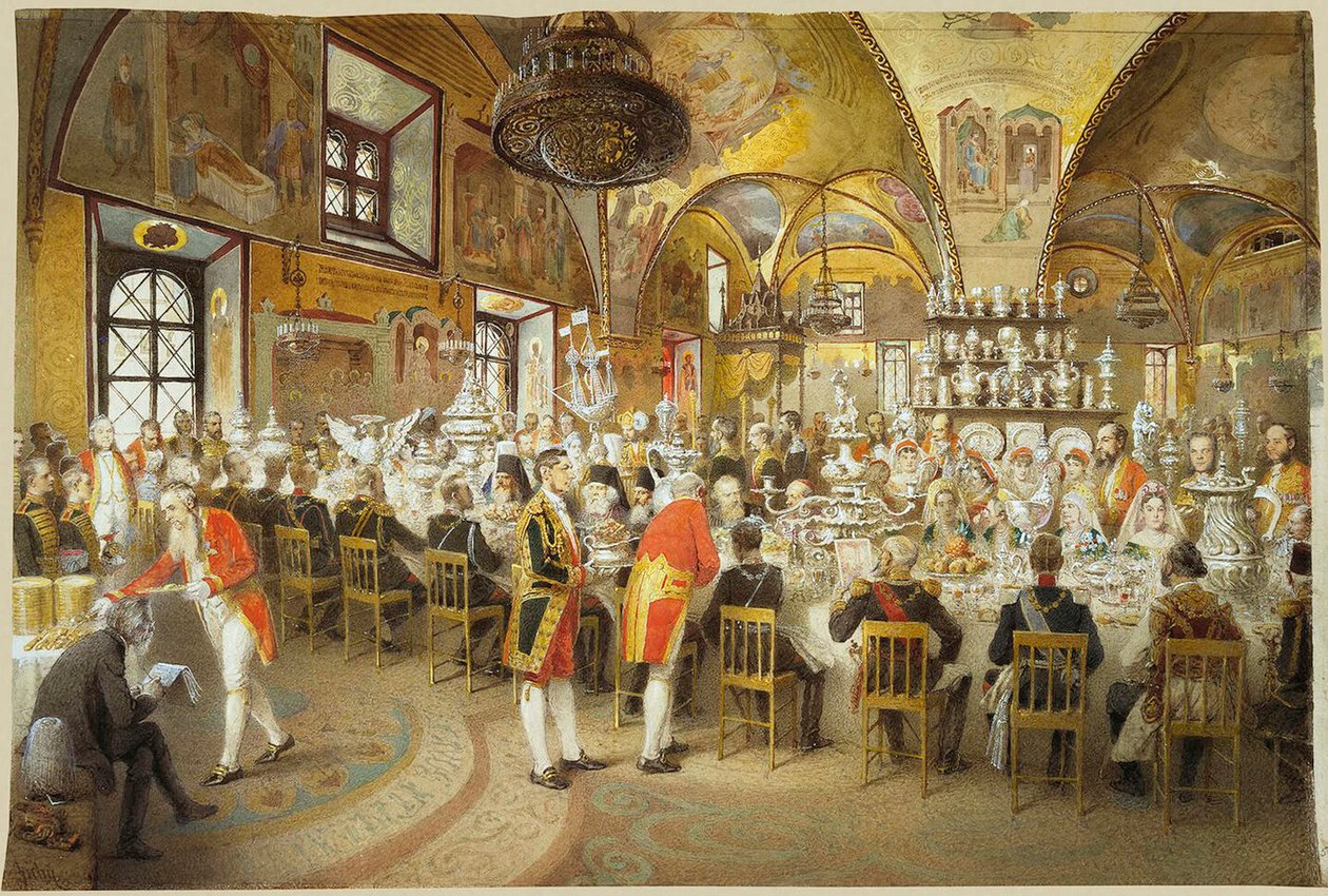 Zeremonielles Abendessen im Facettenpalast im Moskauer Kreml, 1883-1895 von Mihály Zichy