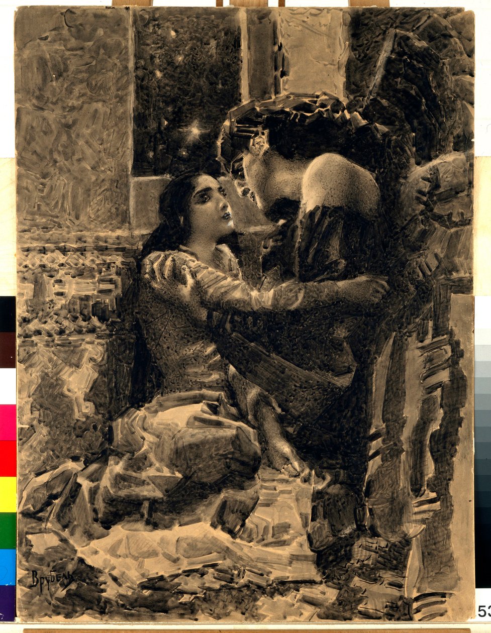 Tamara und der Dämon - Illustration des Gedichts "Der Dämon" von Michail Lermontow von Mikhail Aleksandrovich Vrubel