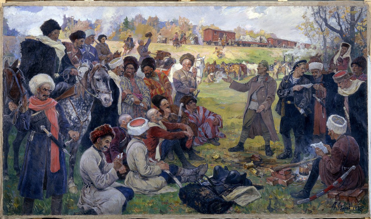 Die bolschewistischen Agitatoren in General Kornilows wilder Division bei Gatchina im August 1917 von Mikhail Ivanovich Avilov
