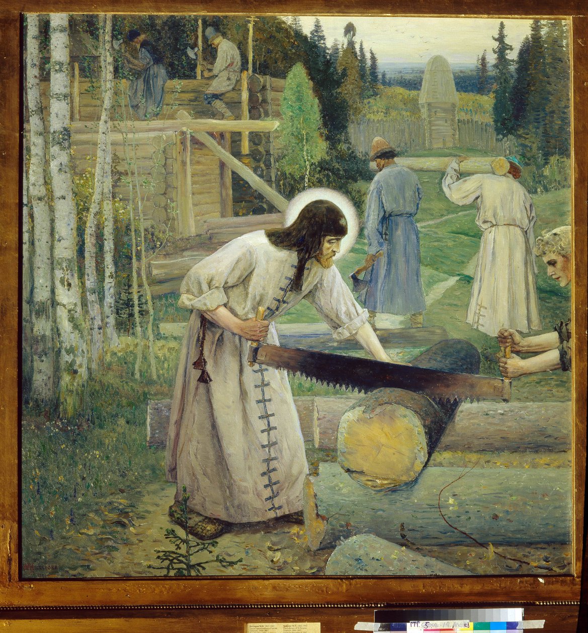 Die Arbeiten des heiligen Sergius (Triptychon, mittlerer Teil) von Mikhail Vasilievich Nesterov