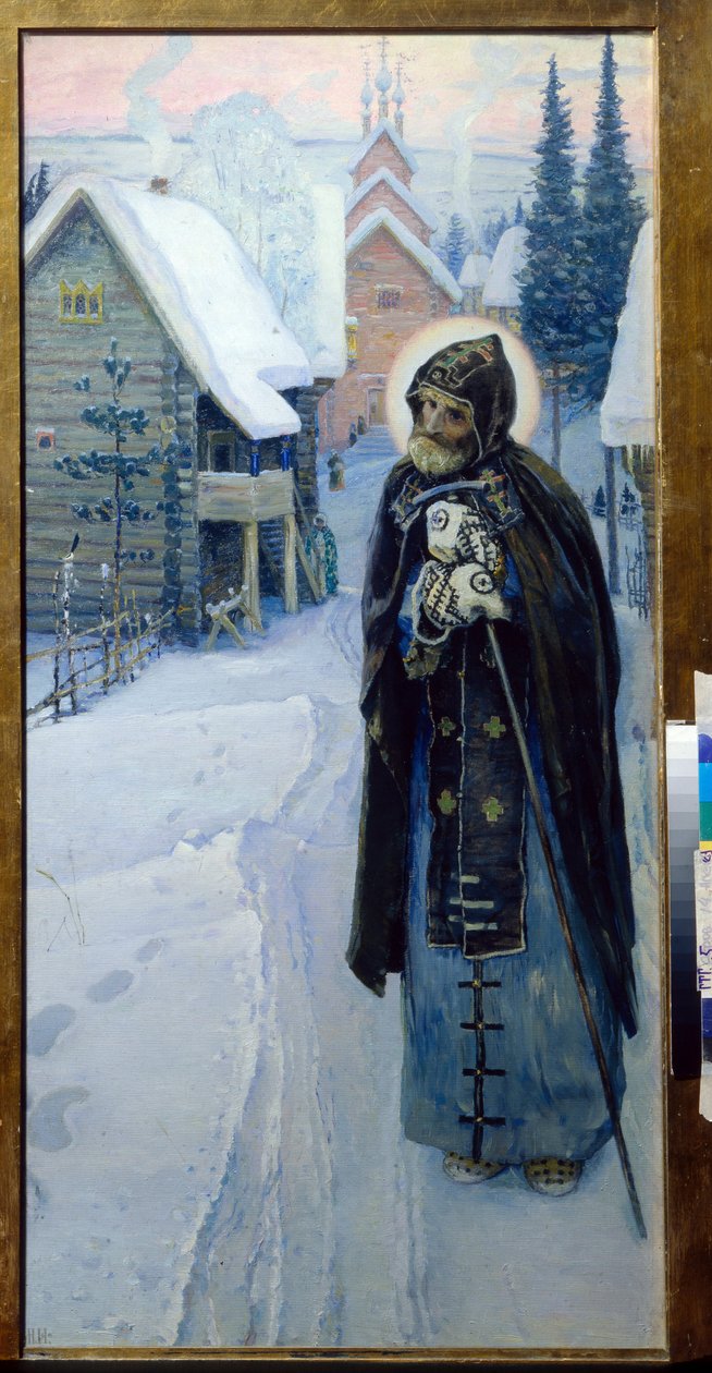 Serge von Radonege (1313-1392) - Die Arbeiten des Heiligen Sergius (Triptychon, rechter Teil) von Nesterov, Mikhail Vasilyevich (1862-1942) von Mikhail Vasilievich Nesterov