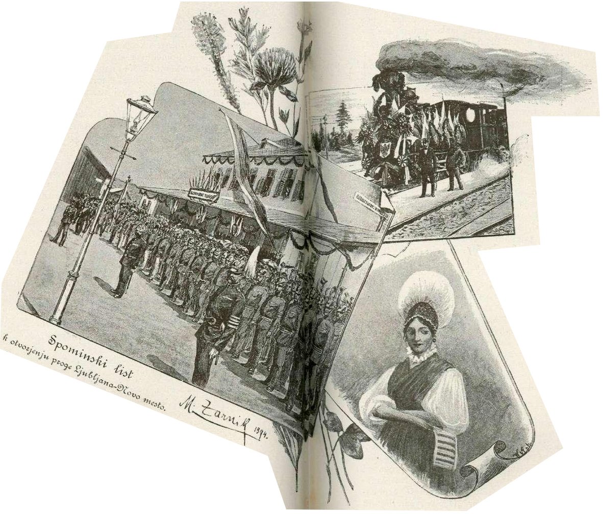 Erinnerungsblatt zur Eröffnung der Strecke Ljubljana - Novo mesto von Miljutin Zarnik