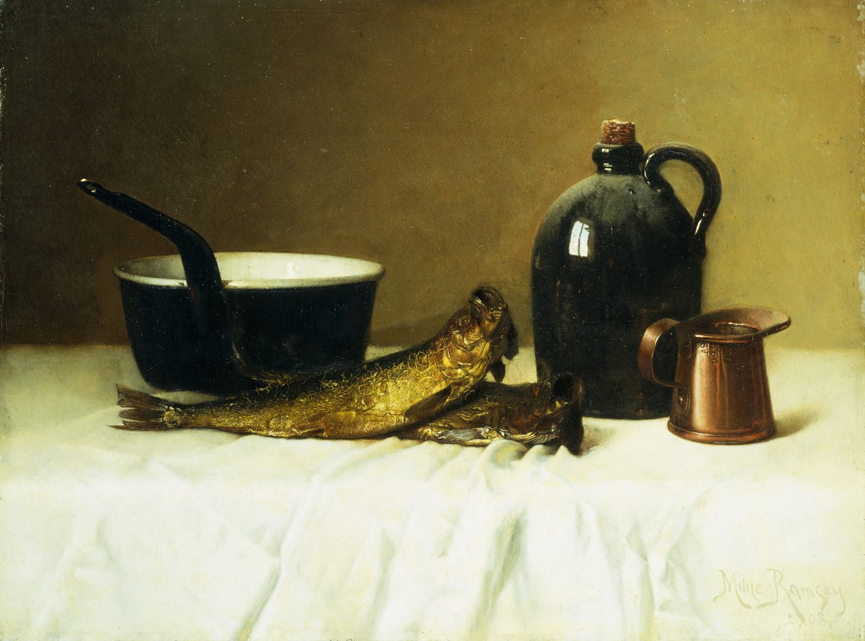 Stillleben mit Hering, Topf, Krug und Maß, 1908 von Milne Ramsey