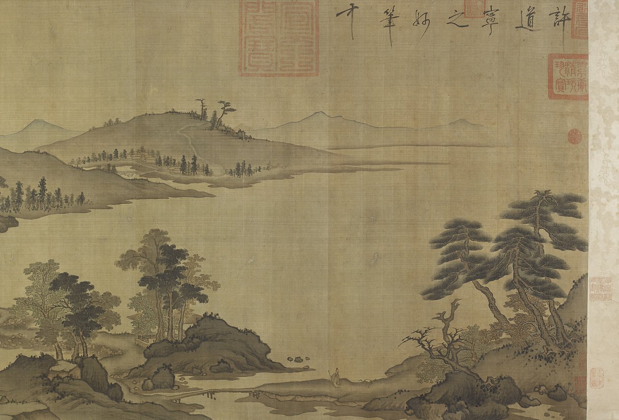 Herbstfluss im Regen und Wolken von Ming Dynasty Chinese School